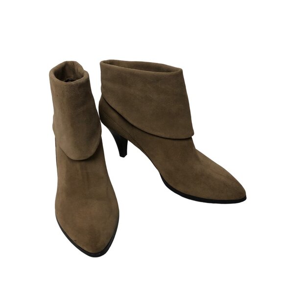 Lana Taupe Ankle Boots Womens Size 10M Leather Upper Cuffed Heeled Shoes - Picture 1 of 9